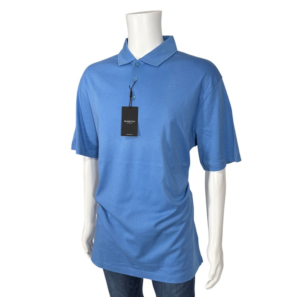 Bugatchi Mens Classic Blue 100% Pima Cotton Short Sleeve Polo Shirt Medium NWT - Picture 4 of 10